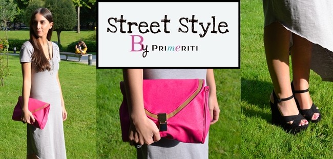 Street Style by Primeriti: Vestido asimétrico y bolso fucsia