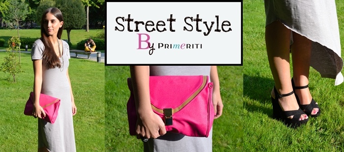 Street Style by Primeriti: Vestido asimétrico y bolso fucsia