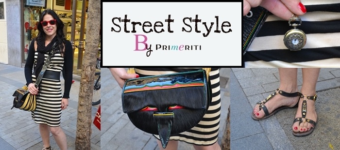 Street Style by Primeriti: Vestido de rayas y bolso carriel