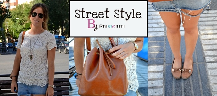 Street Style by Primeriti: Camiseta de croché + falda denim
