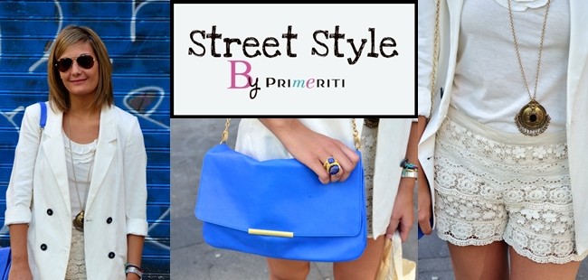 Street Style by Primeriti: Blazer blanca y shorts de croché