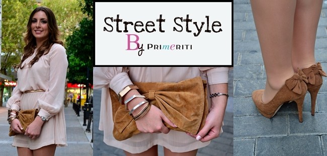 Street Style by Primeriti: Vestido nude + lazos camel