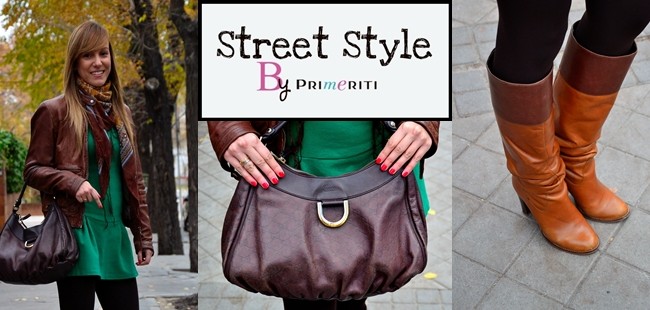 Street Style by Primeriti: Vestido verde + cazadora de cuero