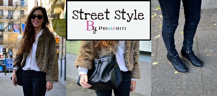 Street Style by Primeriti: Abrigo de pelo + pantalones pitillo