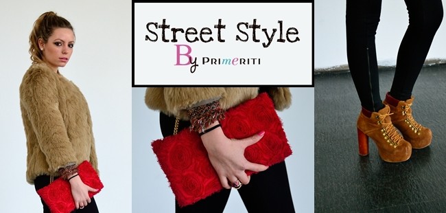 Street Style by Primeriti: Abrigo yeti + clutch rojo