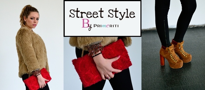 Street Style by Primeriti: Abrigo yeti + clutch rojo