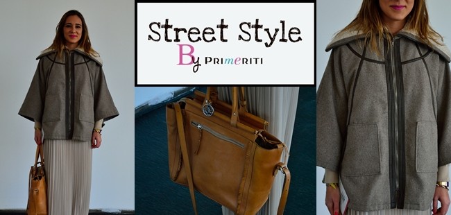 Street Style by Primeriti: Capa gris y maxifalda plisada