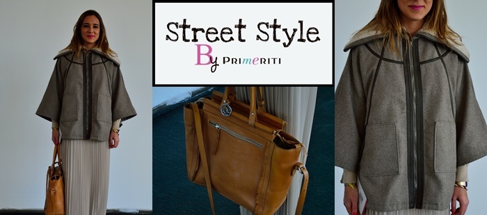 Street Style by Primeriti: Capa gris y maxifalda plisada
