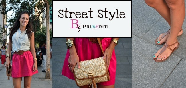 Street Style by Primeriti: Falda fucsia y blusa denim
