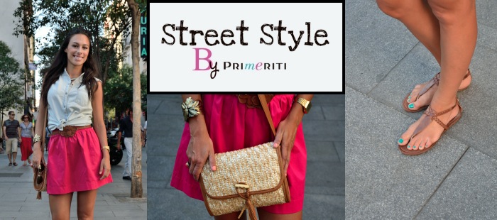 Street Style by Primeriti: Falda fucsia y blusa denim