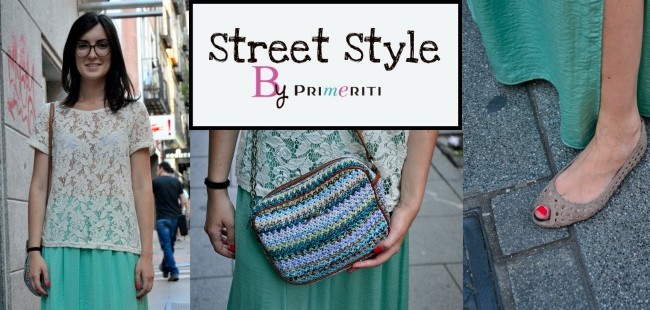 Street Style by Primeriti: Maxifalda mint y camiseta de encaje