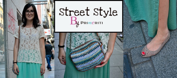 Street Style by Primeriti: Maxifalda mint y camiseta de encaje