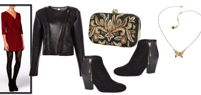 Tu estilista: vestido granate + cazadora biker