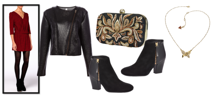 Tu estilista: vestido granate + cazadora biker