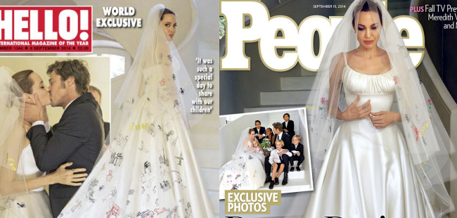 Angelina Jolie se casa con un vestido decorado por sus hijos